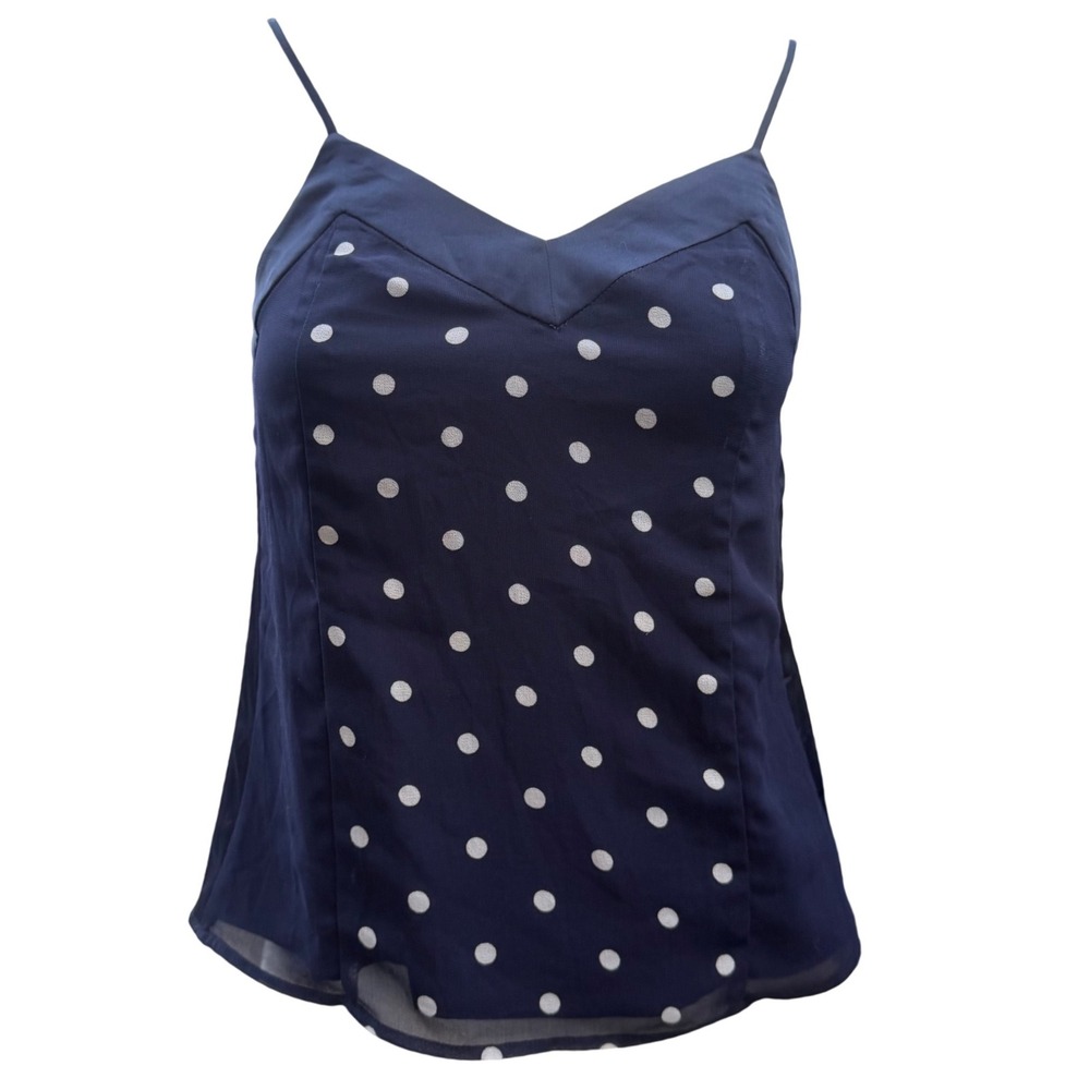 Banana Republic Polka Dot Camisole Navy Blue Preppy Chic Lined Cami Top 4P NWT